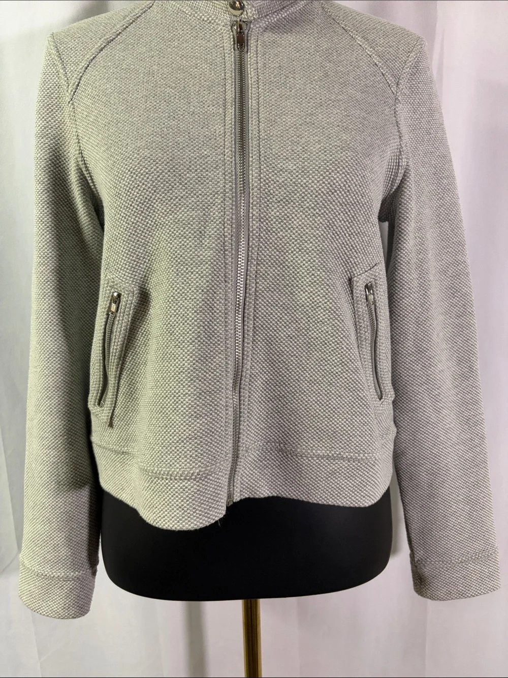 Banana Republic Factory Gray Zip Front Cropped Knit Moto Jacket - Picture 8 of 16